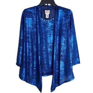 Ruby Rd. Shimmer Blue‎ Elegant Sophisticated Top 3/4 Sleeve Semi Formal SZ:PM